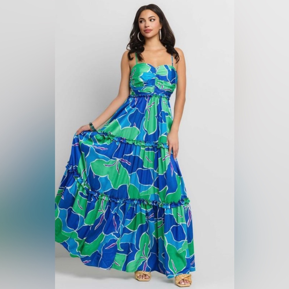 Vibrant Blue and Green Maxi Dress